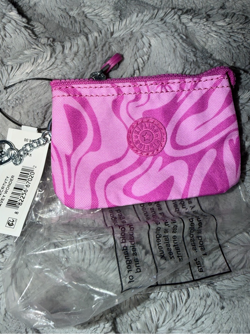 Kipling mini creativity Pink wavey wonder Coin Pouch Keychain nwt